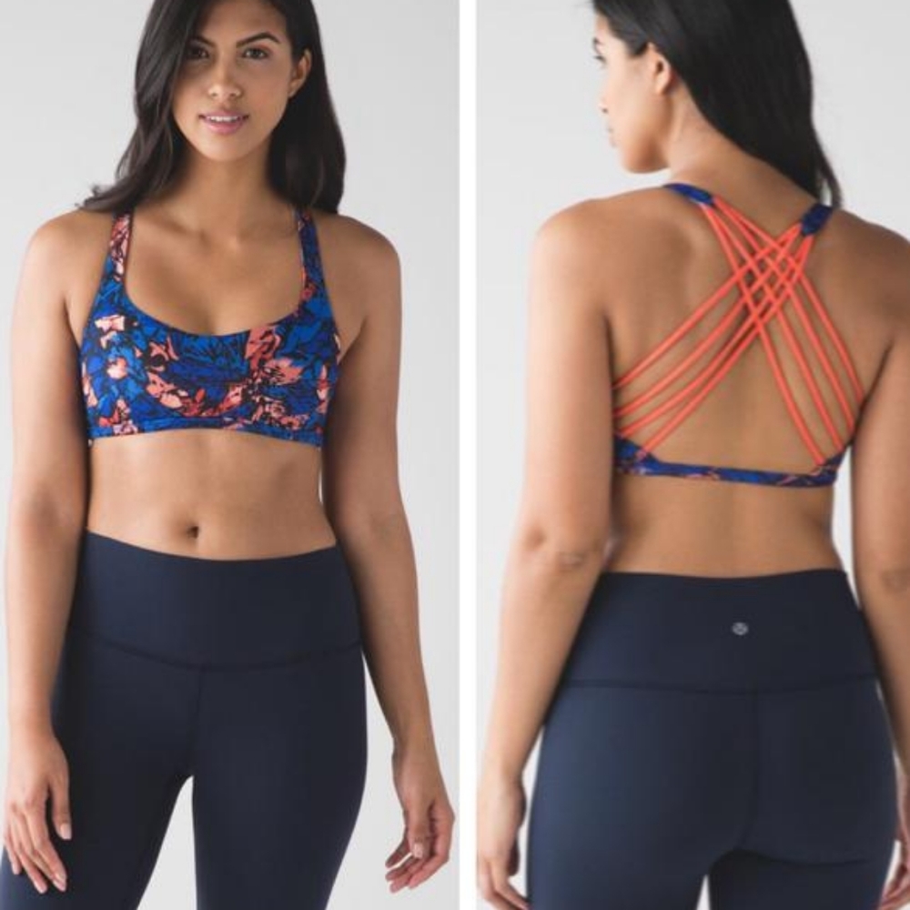 Lululemon Free to Be Wild Strappy Sports Bra Blue Pink Pattern Small